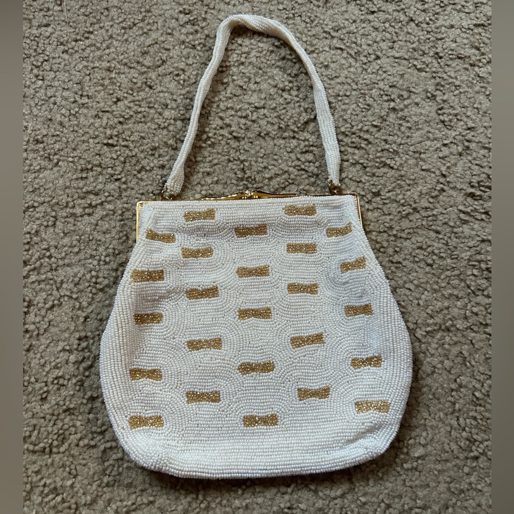 Vintage Beaded Hand Bag Kiss Clasp Evening Purse Clutch Made in Belgium by hand